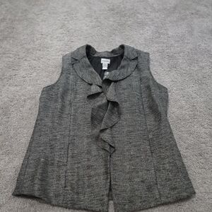 Chicos Womens Grey Button Up Chic Karissa Ruffle Vest Jacket Size 1 NWT